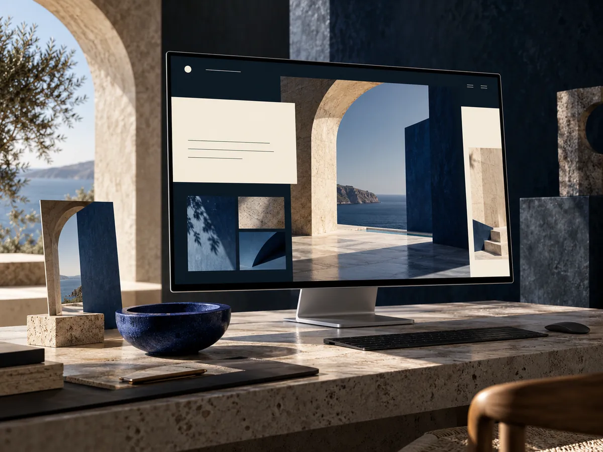 Özgün web tasarımını bir dizüstü bilgisayar üzerinde gösteren çalışma sahnesi